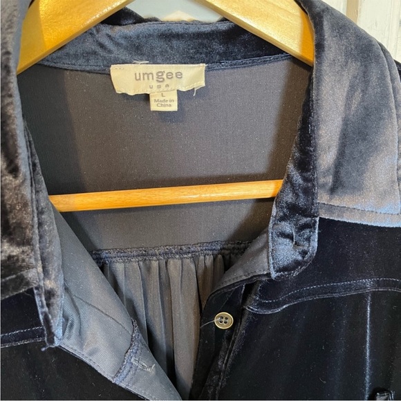 UMGEE Navy Blue Velvet Shirt Dress Duster Large - Picture 5 of 13